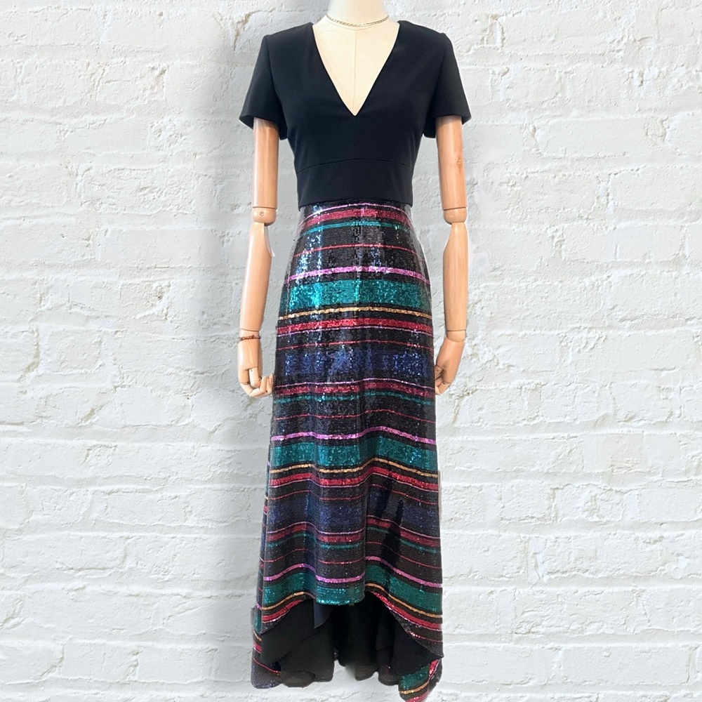 Badgley Mischka Black and Multicolor Sequin Maxi Dress